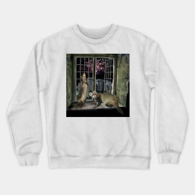 Frisky Ferrets Fireworks Night art design Crewneck Sweatshirt by BarbaraGlebska